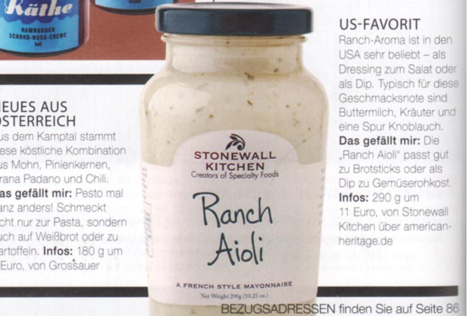 Köstliches Ranch Aioli von Stonewall Kitchen bei American Heritage