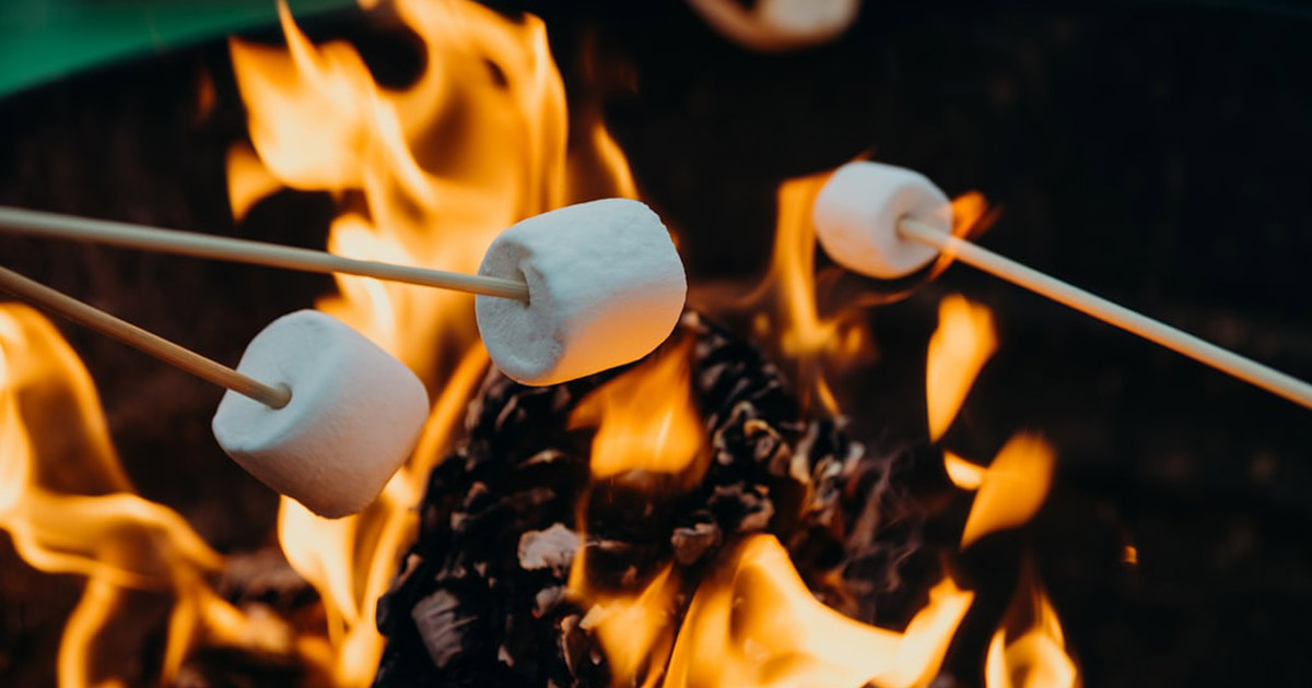 Marshmallows grillen über Feuer